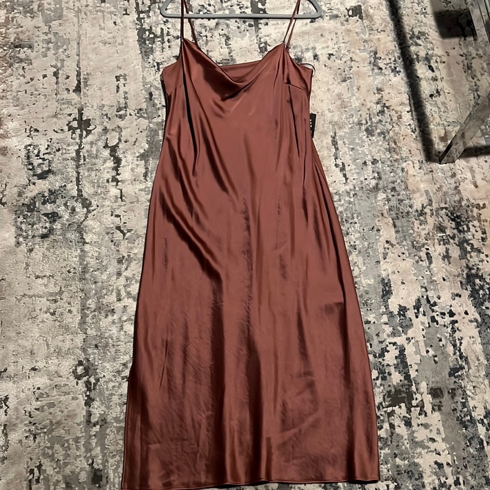 NEW- Express, Satin Cowl Neck Midi Slip Dress. Size XL, Cocoa.